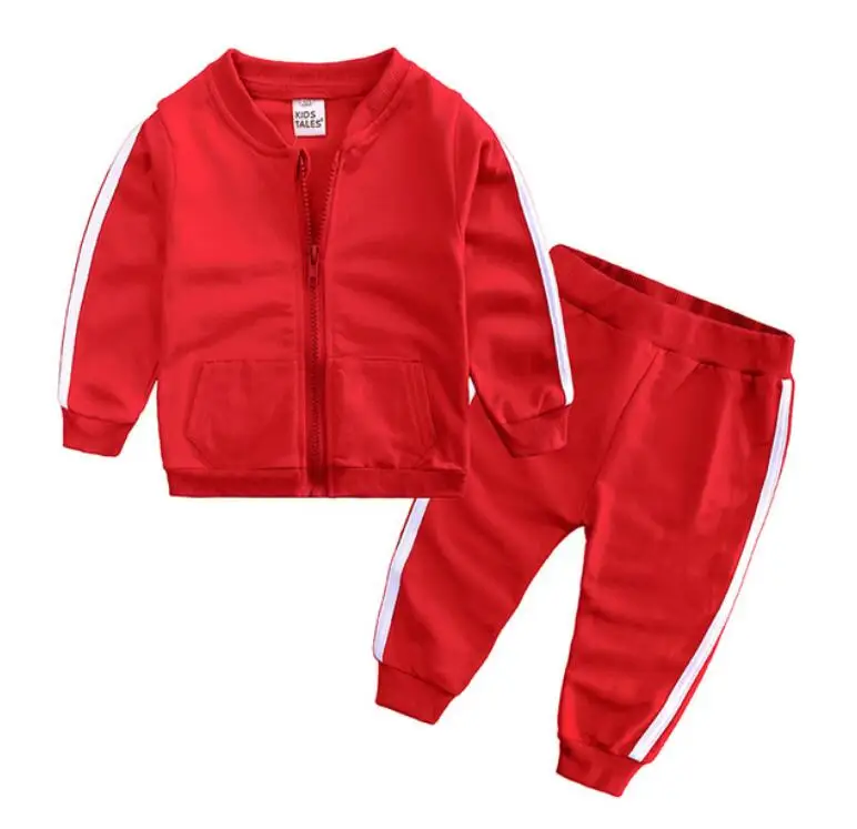 Модная осенняя одежда для маленьких девочек хлопковая однотонная куртка на молнии с длинными рукавами+ штаны спортивный костюм для младенцев из 2 предметов комплект одежды для маленьких мальчиков