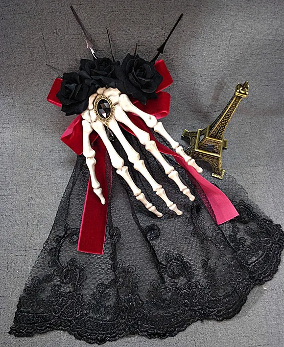 Лолита Роза бантик из тесьмы для волос клип готический женский стимпанк ручной кости сетки винтажные аксессуары для волос дамы Косплей головной убор