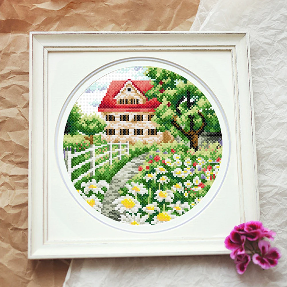 Cross Stitch Embroidery Kits DIY Landscape Garden 11CT Stamped Needlework Ecological Cotton Thread Printing Home Decoration