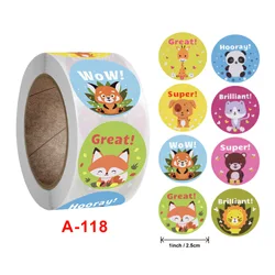 500 Pieces of Kids Reward Stickers for Kids Great Brilliant Sticker Classroom Teacher Cute Face Gift Lion Rabbit Animal Sticker