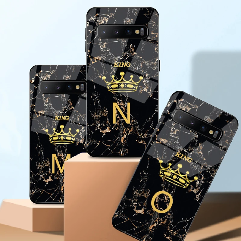 Заказное письмо имя стекло телефон для sumsung galaxy Note 9 10 Plus S8 Plus S9 S10E чехол для телефона корона король мода осень доказательство DIY 9H