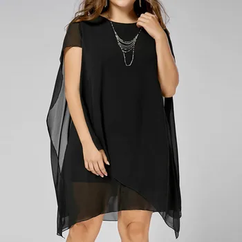 

Plus Size 5XL Chiffon Knee Length Fitted Party Dress Women Solid Sleeveless O-Neck Sheath Dress Rhinestone Overlay Vestido