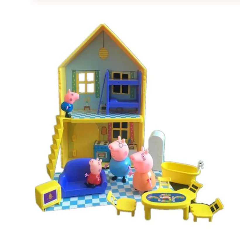 

Peppa Pig One Side Villa Amusement Park Anime Kids Toys Set Family Pack Full Roles Action Figure Model Children Christmas Gifts