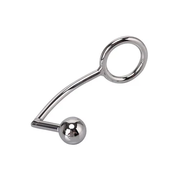 40mm 45mm 50mm for choose Anal plug Ball on Angled butt hook with penis ring fetish cock chastity Stainless Steel adult sex toys 2