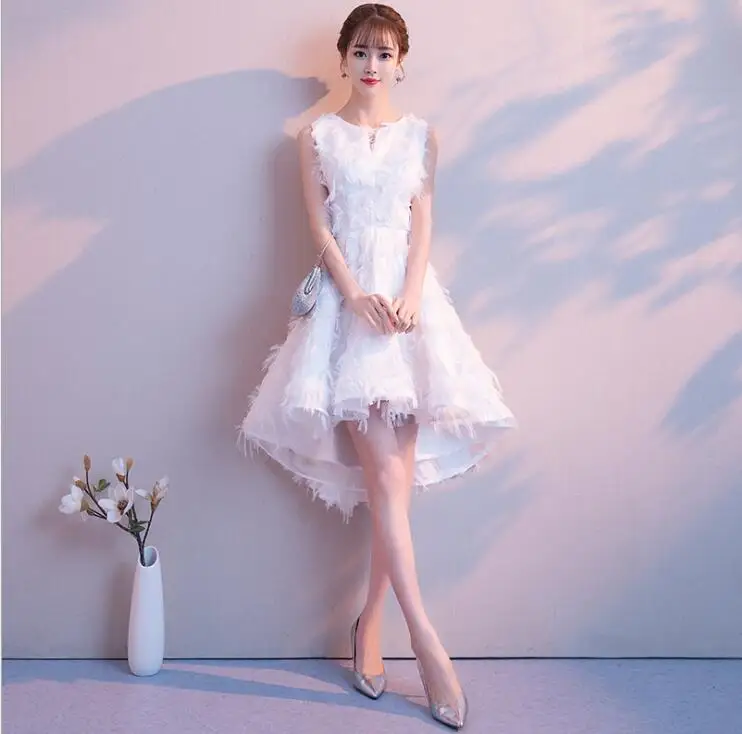 Vintage White Women Dress Autumn Short A Line Party Plus Size Casual Sleeveless Faux Feather Lace | Женская одежда