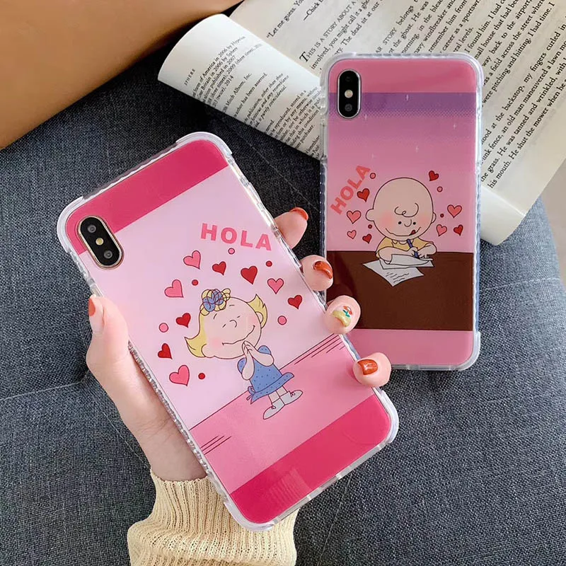 

Mirror Charlie Brown Lucy shockproof phone case For iphone x xs max xr 7plus for ip 6 6s 8 Plus love heart antiknock soft cover