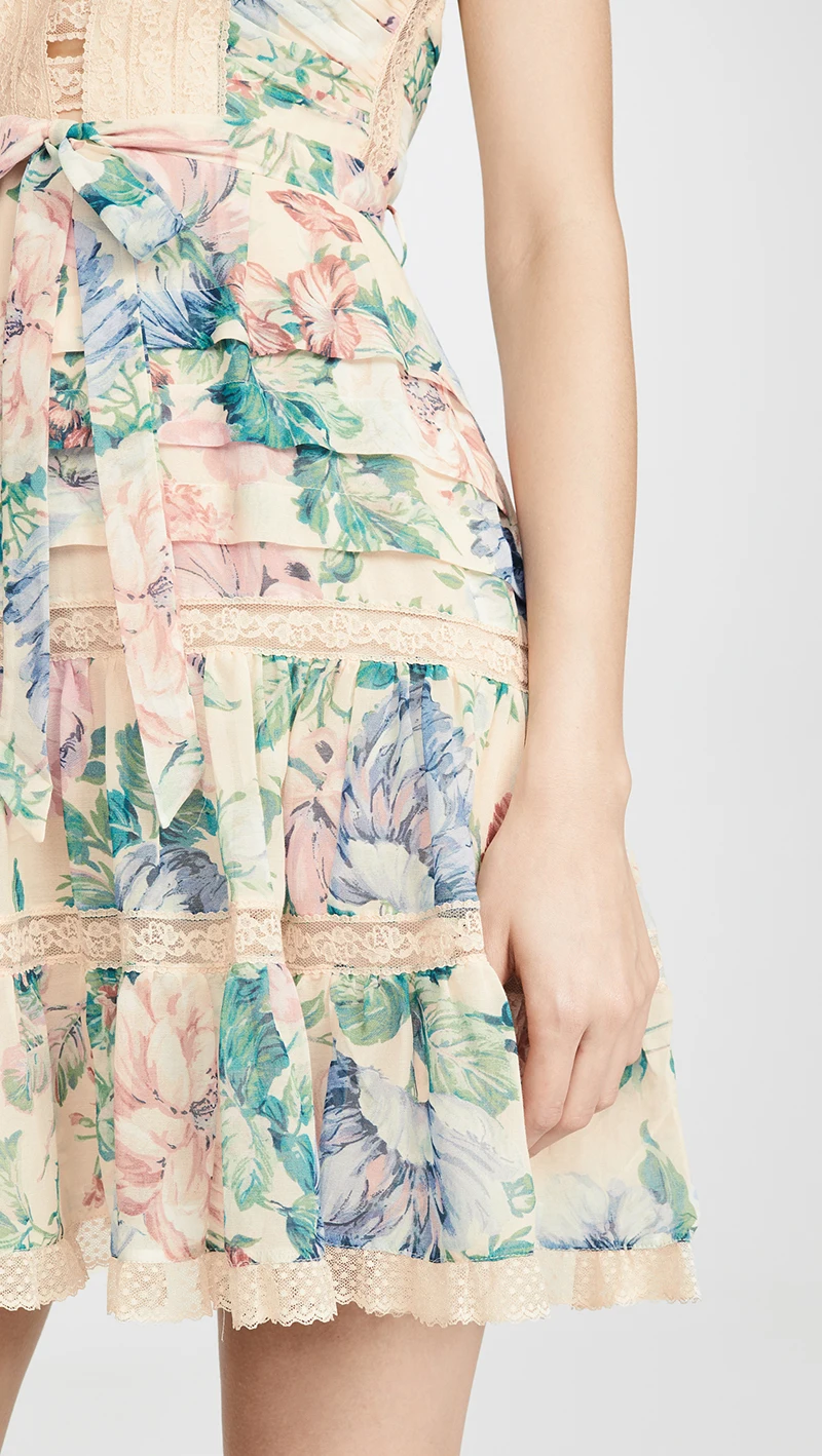 Летнее Повседневное платье с цветочным принтом, кружевное мини-платье, глубокий v-образный вырез, без рукавов, женский элегантный, на бретельках, короткие платья
