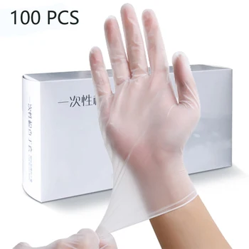 

100 PCS Transparent Disposable PVC Gloves Dishwashing Kitchen Latex Rubber Garden Gloves Universal For Home Cleaning
