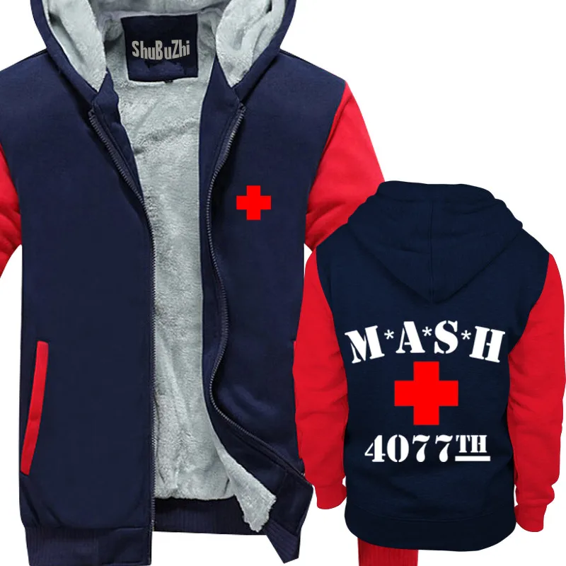 Зимние теплые мужские флисовые толстовки с капюшоном MASH USA ARMY Ретро Mash 4077th shubuzhi куртка Мужские толстовки мужские s пальто - Цвет: navy red