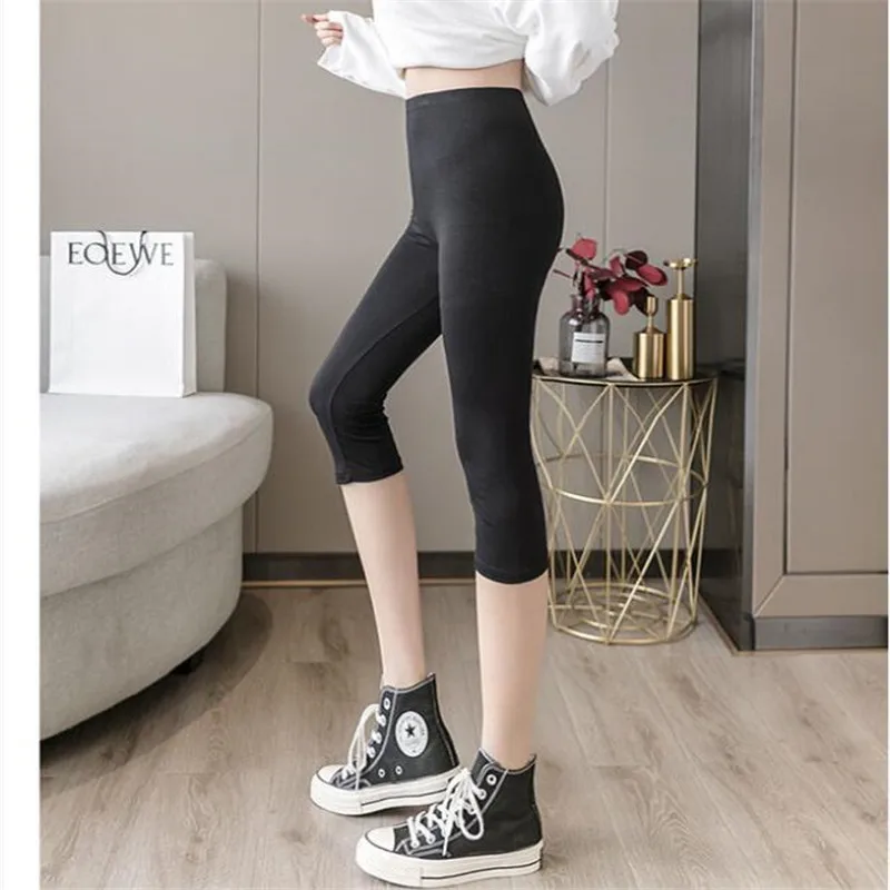 Leggings 2022 Women Summer Capris Short Cotton Legins Pants Thin Solid