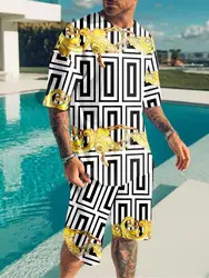 T Shirt surdimensionné à col rond pour hommes, 2 pièces, mode Jogging, vêtements de plage, 3D, nouveau 