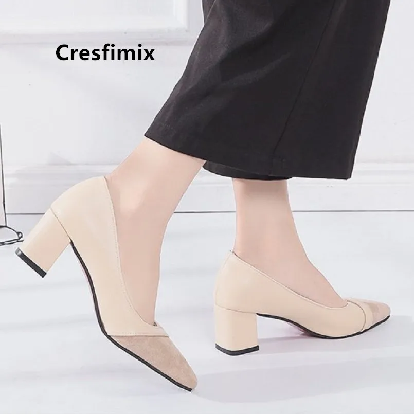 Туфли Cresfimix женские удобные офисные туфли на высоком каблуке без застежки черные
