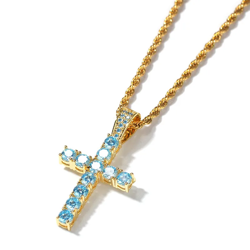 Iced out крест АНХ кулон розовый синий 2 цвета ААА подвеска с цирконием ожерелье мужские и женские хип хоп ювелирные изделия