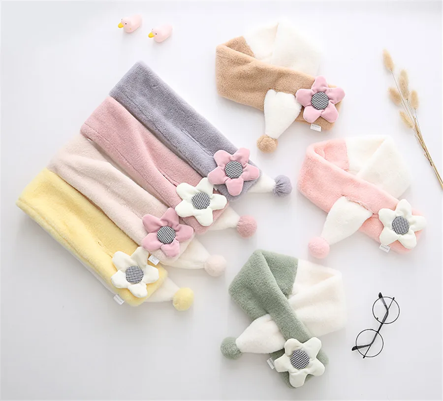 Winter Children Scarf Girls warm Scarves Baby Imitation bunny Fur Collar Scarf With flower Neck Warmers neckerchief