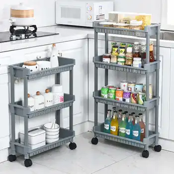 

2/3/4 Tier Home Organizer Kitchen Trolley Slim Crack Slide Out Trolley Cart Storage Holder Rack Shelf Organiser Tools With Wheel