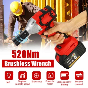 

110~220V 198VF 520Nm 1/2'' Brushless Cordless Impact Wrench Power Driver Electric Wrench Socket Powerful Wrench Tools