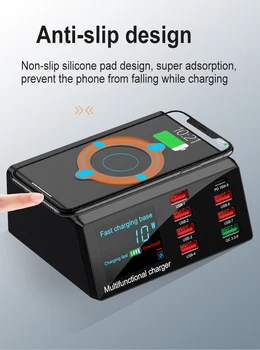 

100W 8 Ports USB Multi-function Fast Charger QC3.0 Wireless Charger PD/18W Flash Fast Charging For IPhone 11 Samsung S10 S9