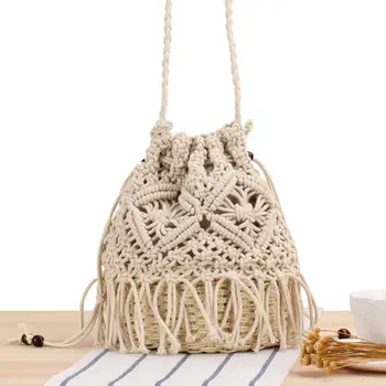 

Women Ladies Fashion Tassel Crossbody Straw Weave Drawstring Shoulder Bag Woven Shopping Tote Purse Satchel