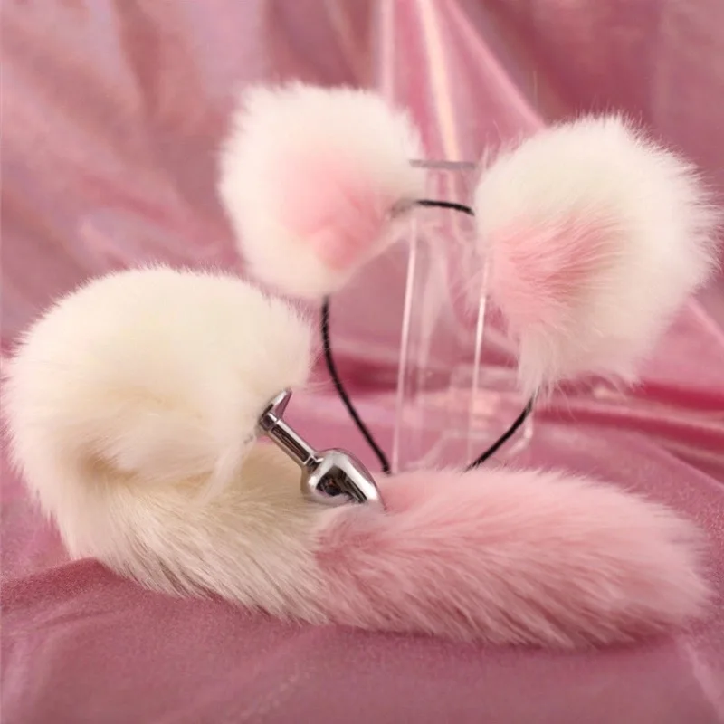 40cm Fox Tail with Metal Anal Butt Plug Bead Sex Toys and Cute Soft Cat Ears for Women Fetish Cosplay Erotic Flirt Accessories |