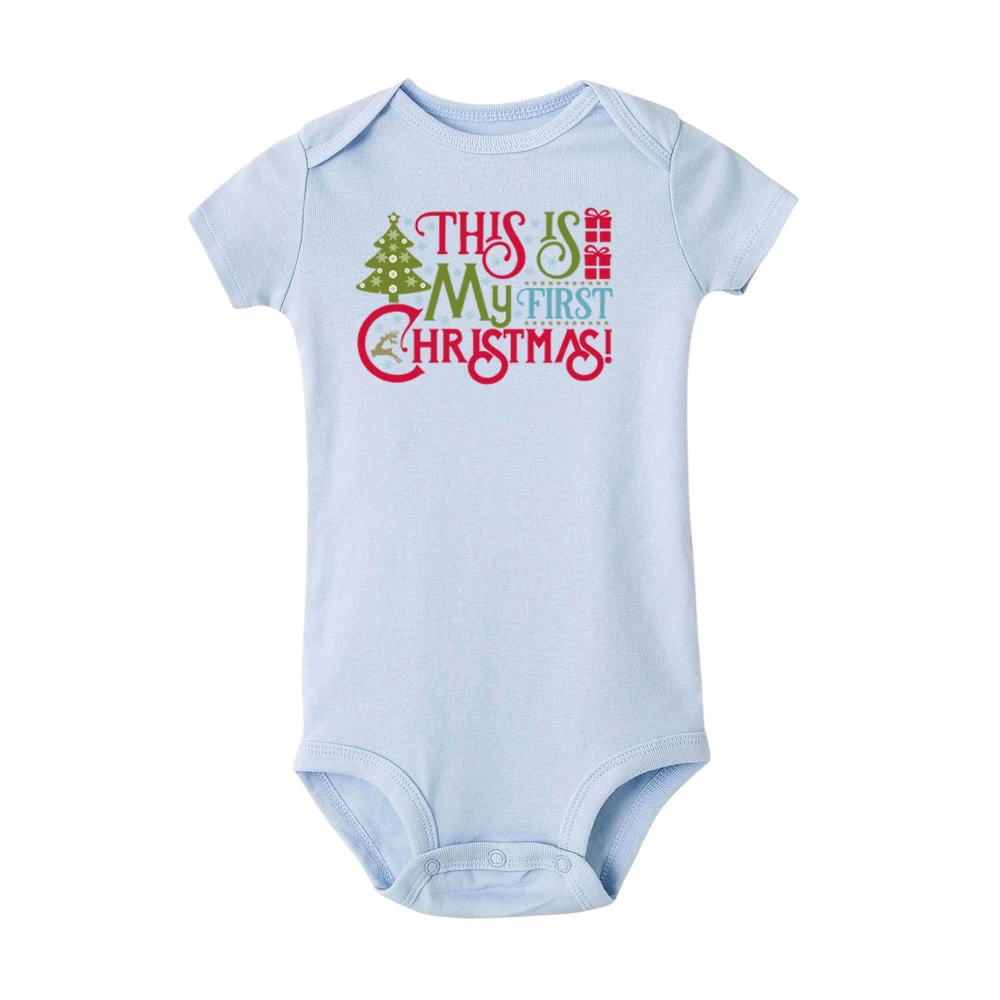 Это мое первое рождественское хлопковое боди для малышей; Забавный комбинезон с короткими рукавами для новорожденных мальчиков и девочек; Мягкая Милая одежда унисекс для младенцев