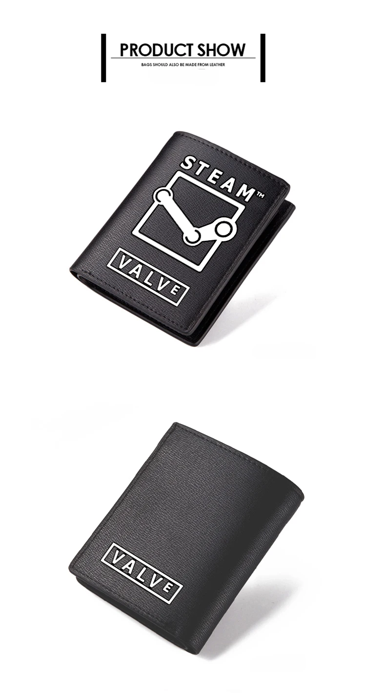 PC Game Steam Black PU Short Purse Black Carteira (1)