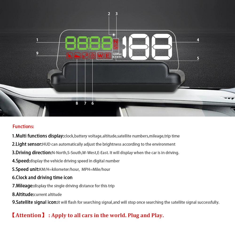 HUD Head-Up Display Car-styling Hud Display Overspeed Warning Windshield Projector Alarm System Universal Auto 5" HUD T900