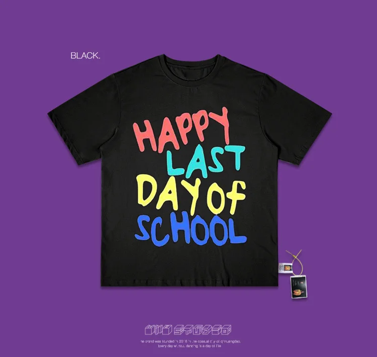 Ins/футболка с короткими рукавами; цвет радуги; с надписью «Happy последний день школы»; ручная работа с героями мультфильмов