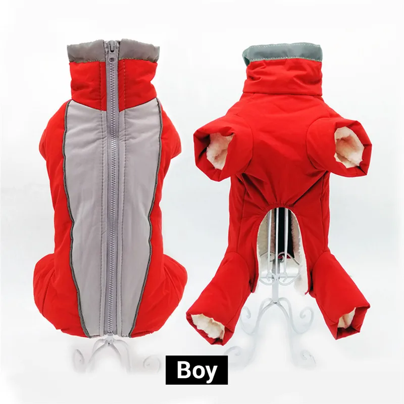 boy red DIDIHOU Overalls for Dogs Warm Waterproof Small Dog Winter Jumpsuit Trousers Male/ Female Dog Reflective Pet Puppy Down Jacket - Цвет: boy red