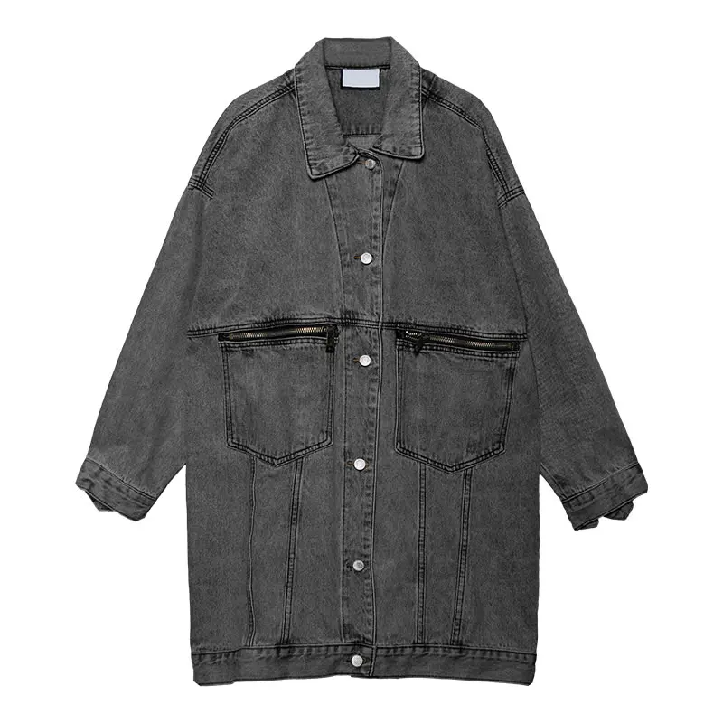 gray WQR1954 XITAO Tide лоскутный Карманный джинсовый Тренч Женская одежда Мода отложной воротник однобортный плюс размер пальто Топ WQR1954 - Цвет: gray WQR1954