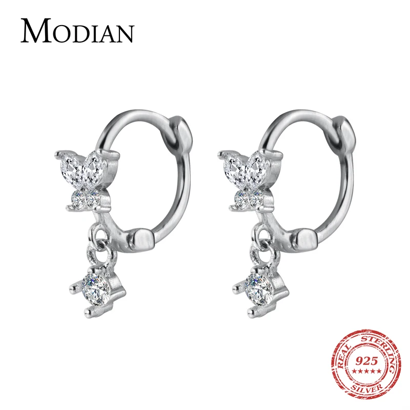 Modian прозрачными камнями бабочки серьги в виде колец Женский заявление ювелирное