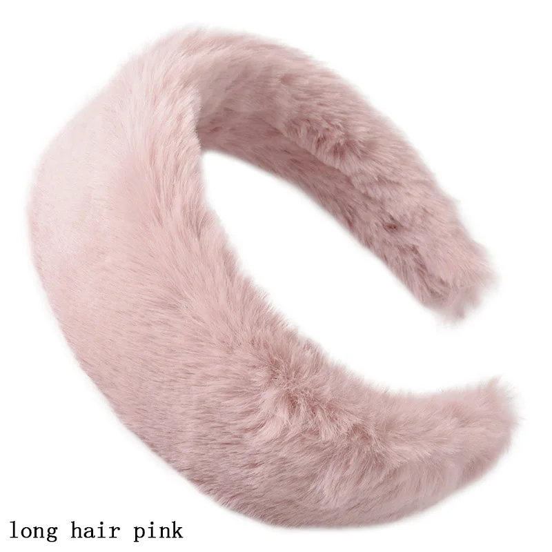 long hair pink Зимние плюшевые повязки для волос для женщин, яркие цвета, широкая повязка на голову для девушек, ободок для волос, обруч для волос, головные уборы, аксессуары для волос - Цвет: long hair pink