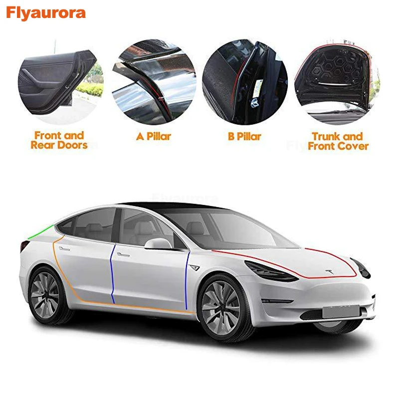 

for Tesla Model 3 Car Windshield Roof Wind Guard Noise-reducing Car Trunk Engine cover Door Trim Edge Weatherstrip Seal Strip