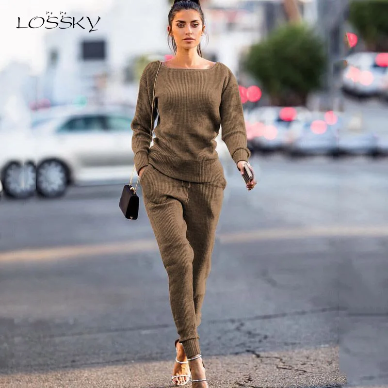 Lossky/комплект из двух предметов Повседневная однотонная трикотажная одежда Топ +