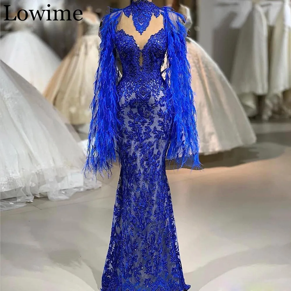 2020 Groothandel Royal Blue Lace Celebrity Dress Kralen Prachtige Rode Capet Avondjurk Kaftan Abendkleider Veren Gown 2020 Groothandel Royal Blue Lace Celebrity Dress Kralen Prachtige Rode Capet Avondjurk Kaftan Abendkleider Veren Gown