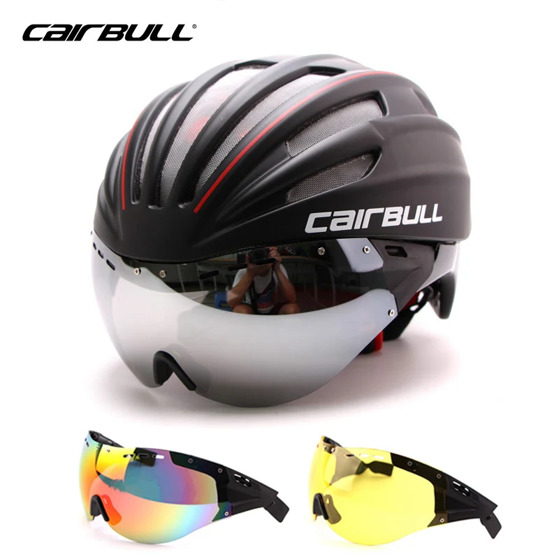 Black red 2 CAIRBULL велосипедный шлем с ветрозащитными линзами, шлем для горного велосипеда, цельнолитые дорожные MTB очки, велосипедный шлем Casco Ciclismo - Цвет: Black red 2