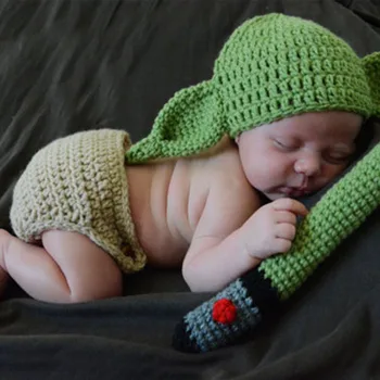 

Handmade Soft Yoda Hat Photography Prop Cute Cartoon Newborn Baby Costume Set Shower Gift Outfits Clothing Crochet Knit Birthday