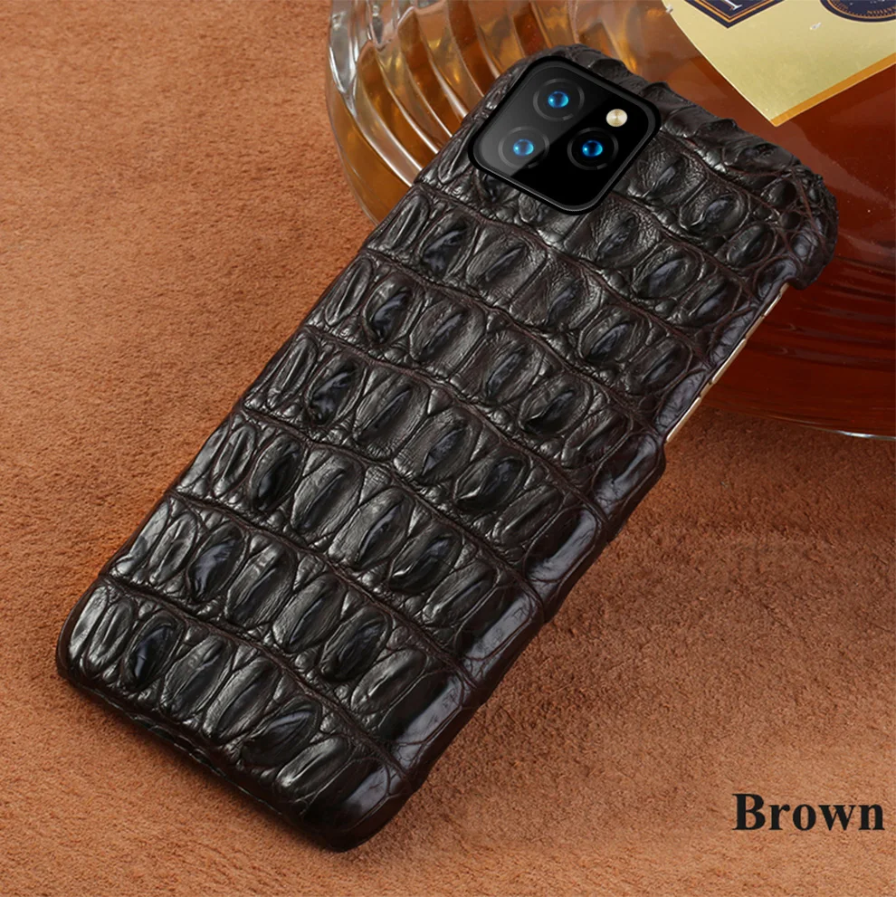 back bone brown Чехол из натуральной крокодиловой кожи для iphone 11 pro max 6,1 оригинальная Роскошная задняя крышка для iphone 11 чехол xr xs max 7 8 plus fundas - Цвет: back bone brown