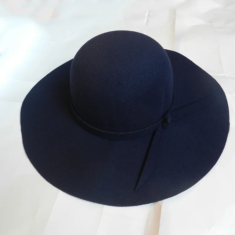 Осень зима лето мода fedoras Винтаж чистый женская пляжная шляпа от солнца женский волны с большими полями шляпа от солнца fedoras леди шляпа от солнца - Цвет: Navy Blue