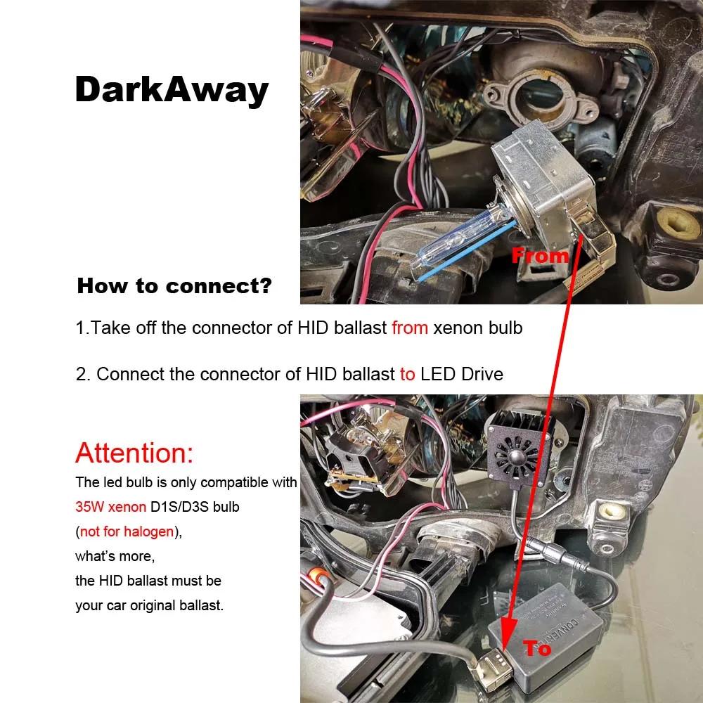 DarkAway D2S D2R D2H Светодиодный лампочки Canbus Plug& Play для xenon HID балласт 35 Вт 4000Lm D1S D3S D4S D5S D8S фар автомобиля светодиодный свет