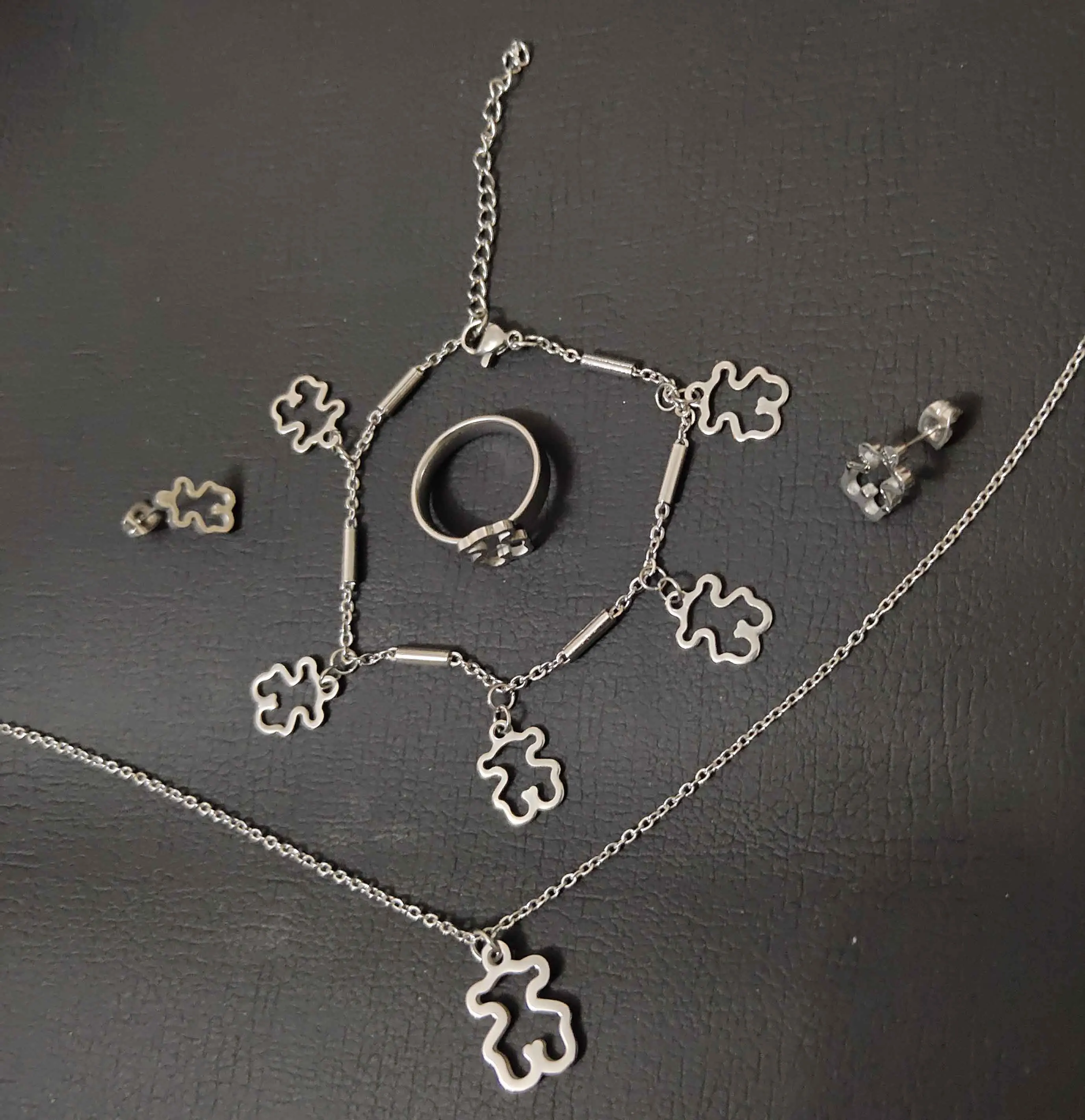 Set (Ring size 7) Взрывной медведь кулон из нержавеющей стали браслет аксессуары прекрасный подарок уникальный - Окраска металла: Set (Ring size 7)