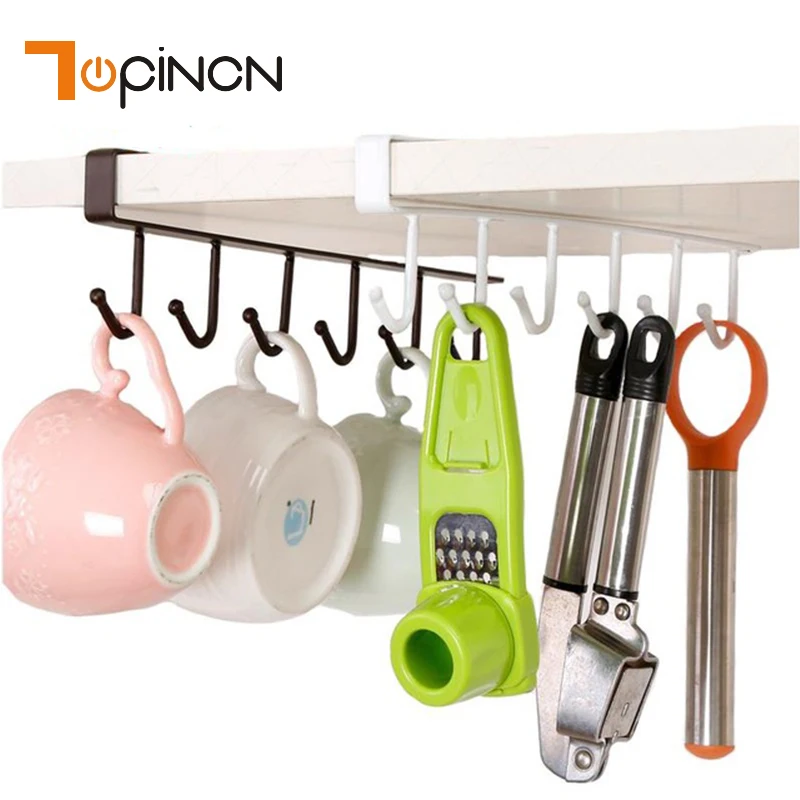6 Hooks Cup Iron Kitchen Storage Rack Cupboard Hanging Hook Shelf Multi