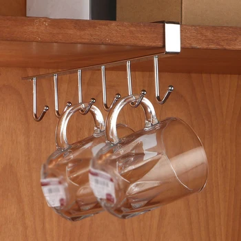 

1pcs 6 Hooks Cabinet Hanger Hooks Kitchen Cabinet Draw Towel Clothes Storage Rack Under Shelf Hanger Cupboard Organiser