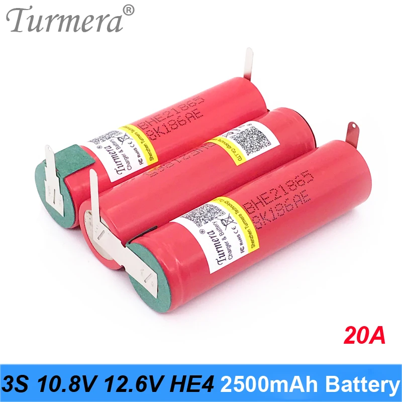 Turmera 3S 4S 5S 6S аккумулятор 18650 HE2 2500 мАч 5000 мАч 20A 12,6 в до 25,2 в паяльная батарея для отвертки Шурик аккумулятор