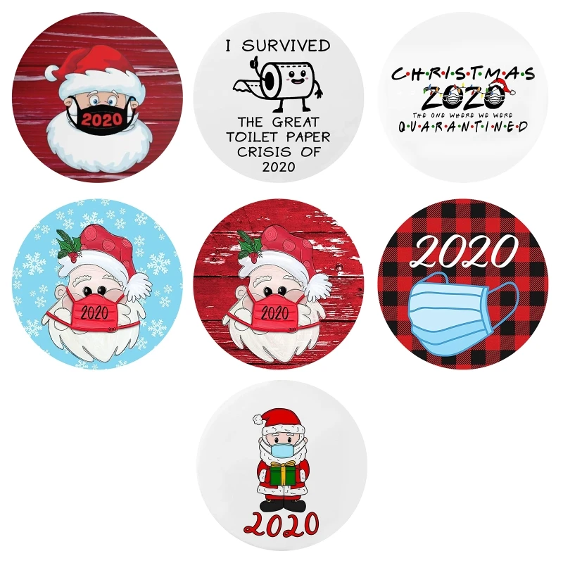 

10pcs 2020 New Year Christmas Stickers with Face Mask Personalized Round Window Sticker Merry Xmas Decoration