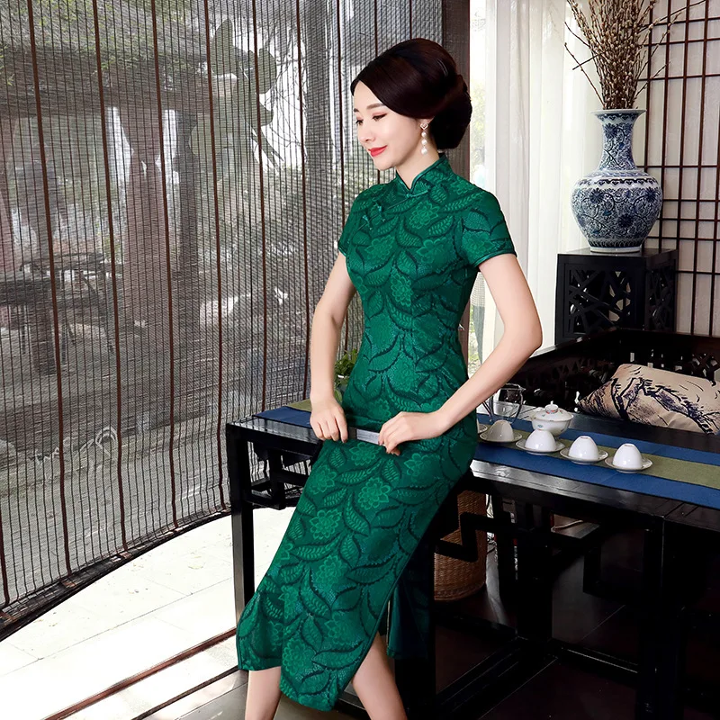 New Cheongsam Long Dress Novelty Mother Dress Retro Performance Lace Women Beautiful Long Qipao Chinese Qipao Clothing