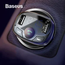 Chargeur de voiture Baseus pour iPhone téléphone portable mains libres transmetteur FM Kit de voiture Bluetooth lecteur MP3 LCD double USB chargeur de téléphone de voiture(China)