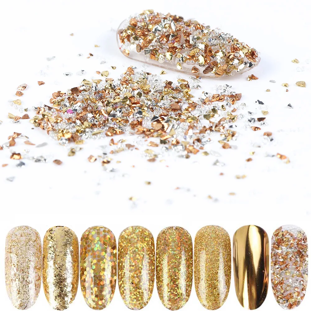 Fluorescent Powder Nail Glitter Shimmer Dipping Powder Nail Art Gold Foil Flakes Manicure Glitter Powder Nail Art Nail Decor