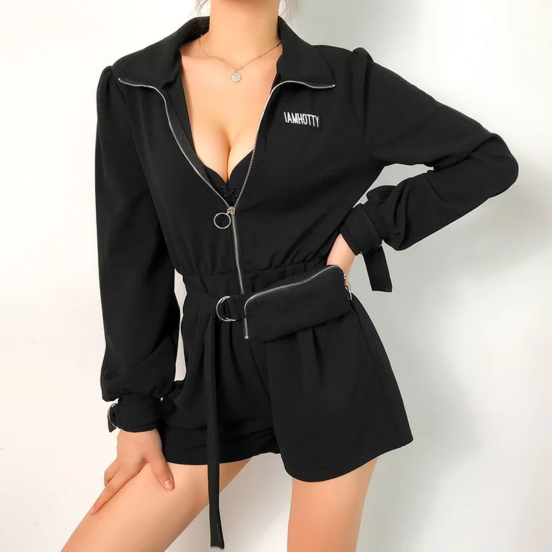 

Women's zipper Pocket belt Jumpsuits