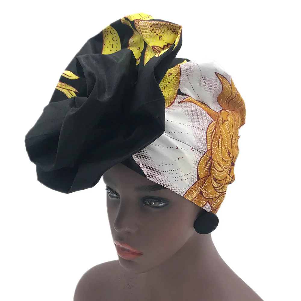 African headwrap flower shape headtie turban wax fabric nigerian headwear auto gele print wax headgear (15)