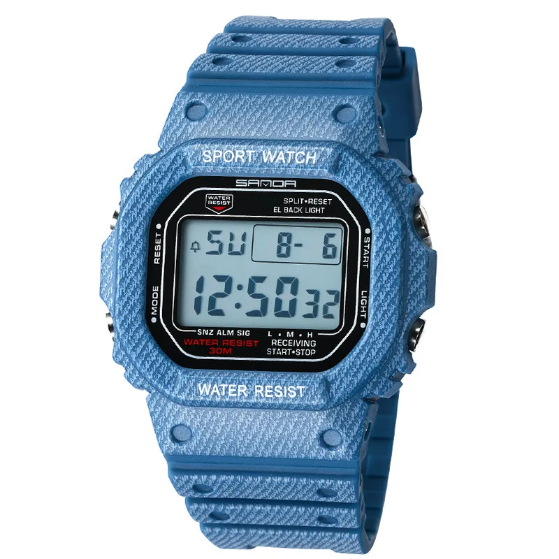 

Sanda SANDA 339G Men Japan Movement Electronic Watch Multi-functional Fashion Cowboy Pattern Adhesive Tape COUPLE'S Watch